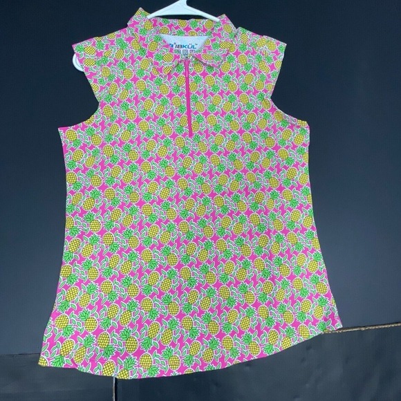 Teal Pineapple Tops - Ibkul Women's Polo Shirt Chantal Hot Pink/Lime size M NWT‎ Pineapple.NEW